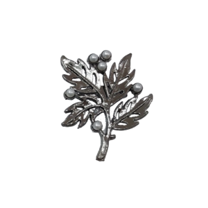 elegant silver leaf brooch with engraved pearl accent